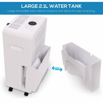 Olsen & Smith 12L/Day Portable Electric Dehumidifier – Home Dehumidifier with Laundry Mode, 2.1L Tank, 2m Drain Hose & Wheels for Bedroom, Bathroom, Kitchen & Basement – White